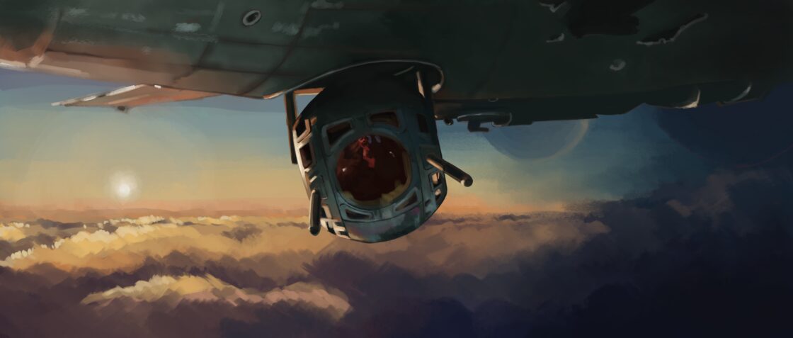 映画「シャドウ ・イン ・クラウド」に出てくるB17爆撃機ボールターレットのイラスト